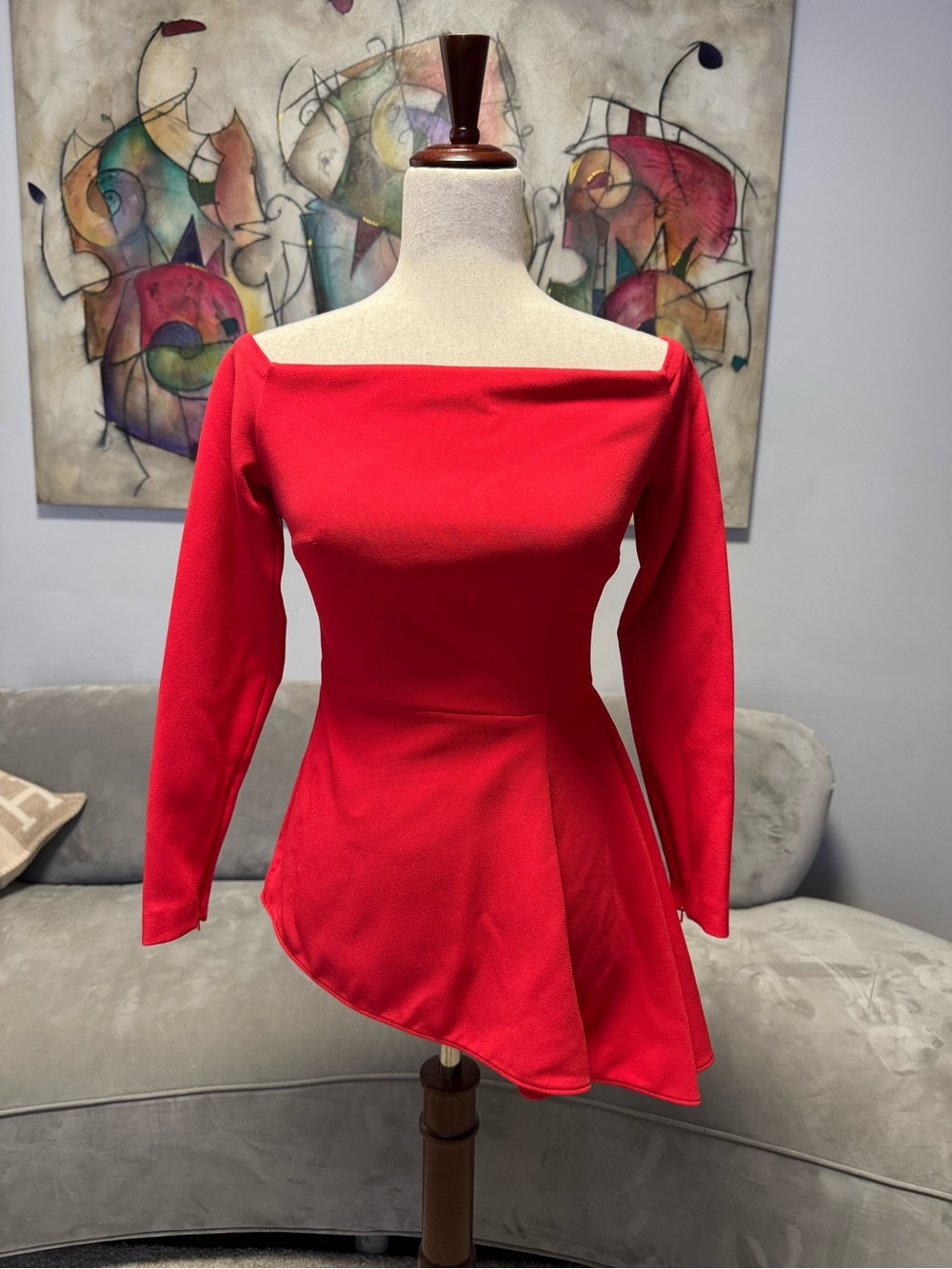 Safiyaa Red Off-Shoulder Asymmetric Peplum Top FR 36 US 4